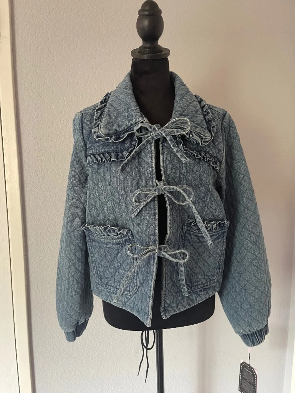 Maura Bow-Tie Denim Jacket by Avec Les Filles - Picture 1 of 7